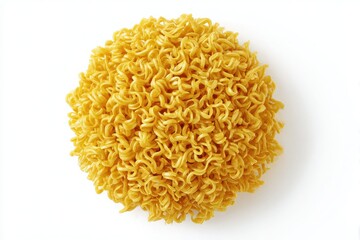 Heap of yellow noodles, uncooked isolated on white background