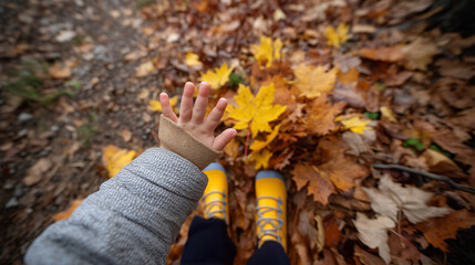 Obraz premium Wilderness Exploration Young Child Discovering Leaves