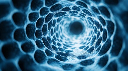 futuristic blue tunnel with honeycomb pattern for technology and science concepts