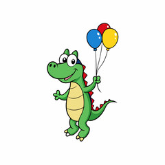 cartoon crocodile holding a balloon vector silhouette illustration isolated on white background
