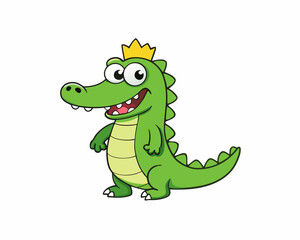 cartoon king crocodile vector silhouette illustration isolated on white background