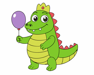 cartoon crocodile holding a balloon vector silhouette illustration isolated on white background