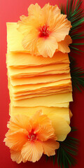  Vibrant Orange Hibiscus Flowers with Yellow Paper Sheets