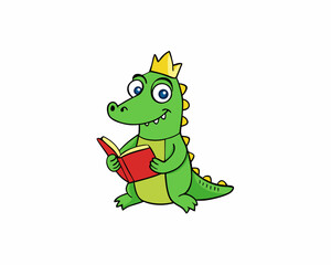 cartoon crocodile reading a book vector silhouette illustration isolated on white background