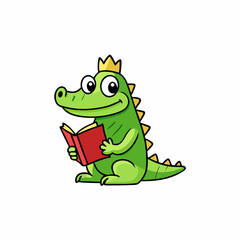 cartoon crocodile reading a book vector silhouette illustration isolated on white background