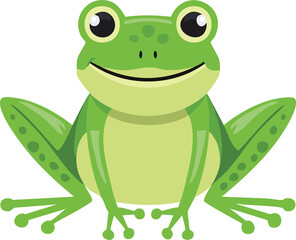 Obraz premium A flat vector illustration of a cheerful green frog perched comfortably on a large