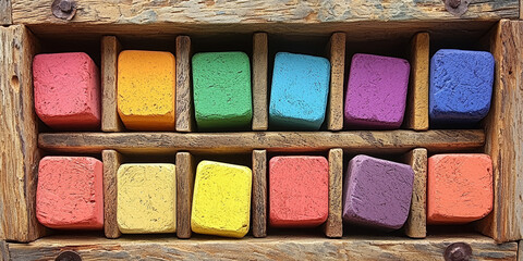  Colorful Chalk Blocks in Wooden Storage