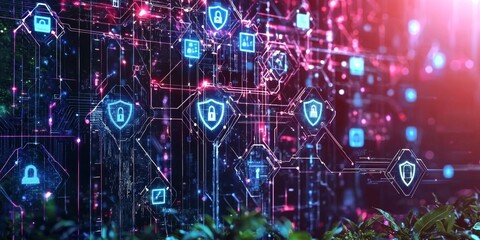 Fototapeta premium Integration of locks and shields to symbolize cybersecurity measures.