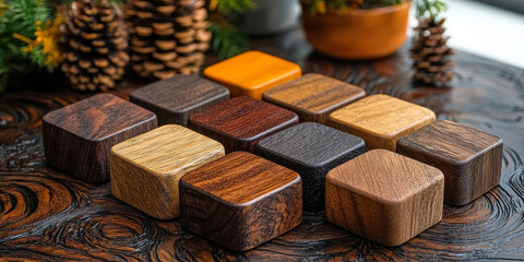  Wooden Cubes on Natural Surface with Holiday Decor