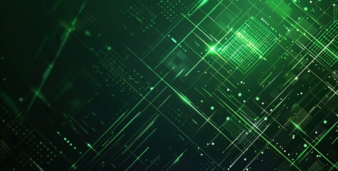 Obraz premium Green abstract background with glowing lines and dots