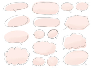 水彩ピンク・手描きの線画の吹き出しセット