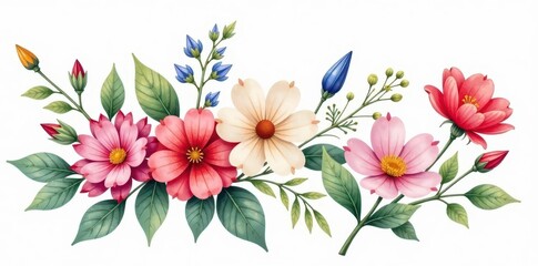 Watercolor wildflowers, vintage bouquet Isolated on white Ideal for cards , design element, illustration, pattern