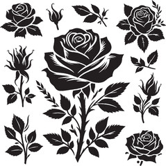 Rose silhouette vector sticker pack