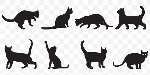 a set of cat icons. Black Cat Silhouettes Vector Collection on Transparent Background. EPS 10.