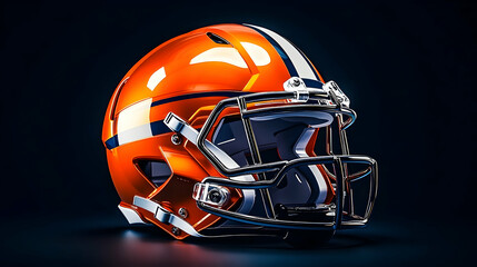 Fototapeta premium Detailed close-up shot of a vibrant orange and silver modern football helmet