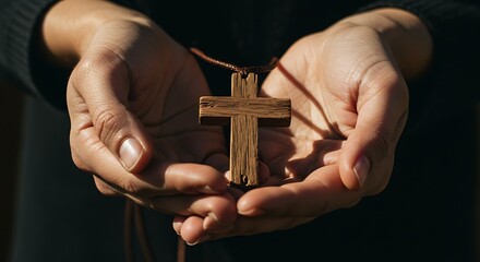 Holding Wooden Cross in Hands Faith and Spirituality