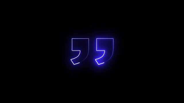 glowing neon Quotation mark up icon .concept of colorful text template .blue color neon Quotation mark and black background .