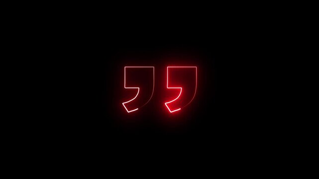 glowing neon Quotation mark up icon .concept of colorful text template .red color neon Quotation mark and black background .