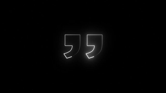 glowing neon Quotation mark up icon .concept of colorful text template .white color neon Quotation mark and black background .