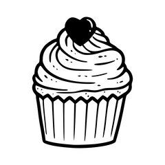 cupcake with love topping outline graphic