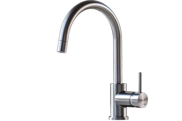Sleek modern stainless steel kitchen faucet design perfect for contemporary homes showcasing a on transparent background