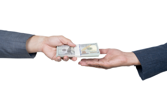 Businessman giving money dollar. Hand receiving money dollar from businessman hand.