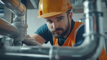 Industrial Worker Inspecting Pipes
