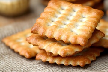 Crispy Crackers Stack, Golden Brown Biscuits, Tasty Snack Food