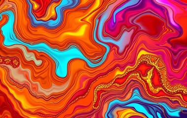 Fototapeta premium abstract background with colorful waves. Organic Fluid Dynamics Abstract Background – Neon Liquid Amber & Electric Cyan with Iridescent Gold Fractals