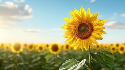 Fototapeta premium Vibrant Sunflower in a Sunny Field at Sunset Summer Nature