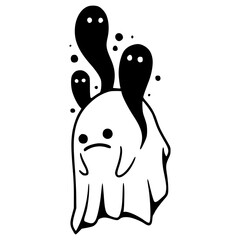 sad ghost with smaller ghosts
