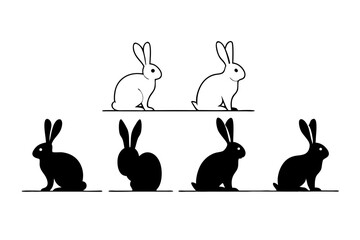 set of rabbit vector silhouette illustration isolated on white background