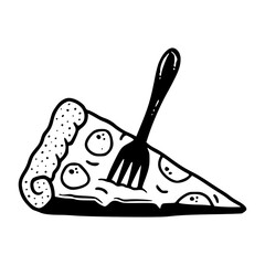 pizza slice with fork vector