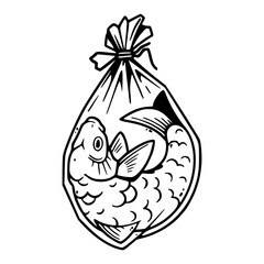 fish in plastic bag outline vector