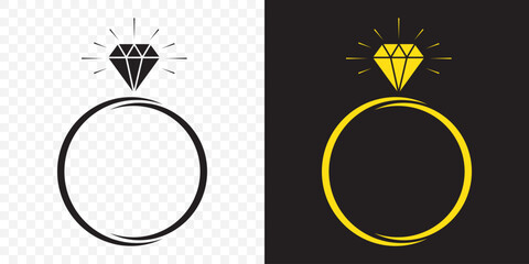 Engagement ring logo, gift ring isolate. Jewelry diamond ring silhouette, illustration. Diamond ring icon Outline vector for web ui on Transparent Background. EPS 10.