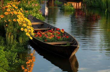 Obraz premium Serene floating gardens of Inle Lake, Myanmar, vibrant flowers,