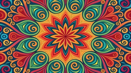 Fototapeta premium A mesmerizing abstract background featuring vibrant, kaleidoscopic patterns with symmetrical geometric designs. Ideal for psychedelic art, music visuals, and creative digital projects.