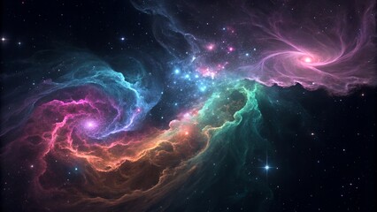 Breathtaking deep space nebula formation with vibrant colors and sparkling stars in the vast cosmic expanse illustrating the wonders of the universe