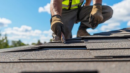 Roofing Contractor Installing Shingles on a Roof