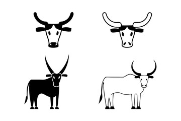set of Bull vector silhouette illustration isolated on white background