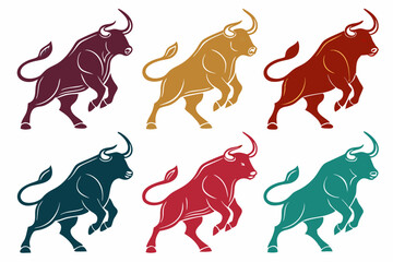 set of Bull vector silhouette illustration isolated on white background