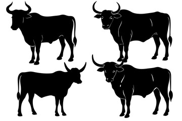 Bull vector silhouette illustration isolated on white background
