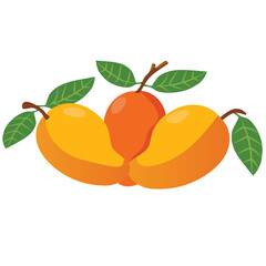 Sweet mangoes with leaves.