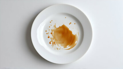 Minimalist abstract featuring a sauce-stained white plate on a stark backdrop
