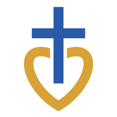 Obraz premium Cross and heart, love for Jesus. Emblem for a local church. Flat vector illustration isolated on white background.