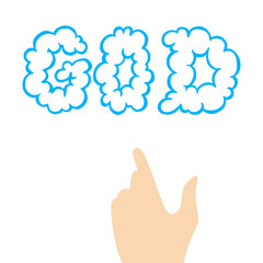 The hand points to God. Pay attention and repent. Flat vector illustration isolated on white background.