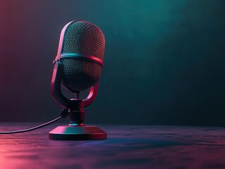 Retro microphone in vibrant lighting