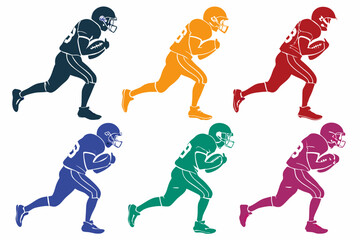 set of American football player running vector silhouette illustration isolated on white background