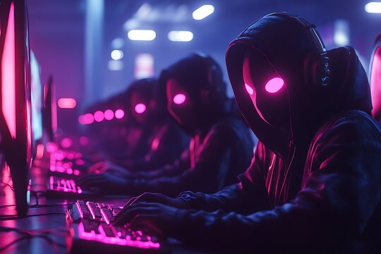 Neon Gamers in Cyber Cafe