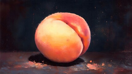 Vibrant Peach Still Life Painting, Oil on Canvas Texture